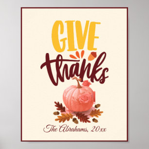 Póster Dar gracias a la calabaza gracias al día de gracia