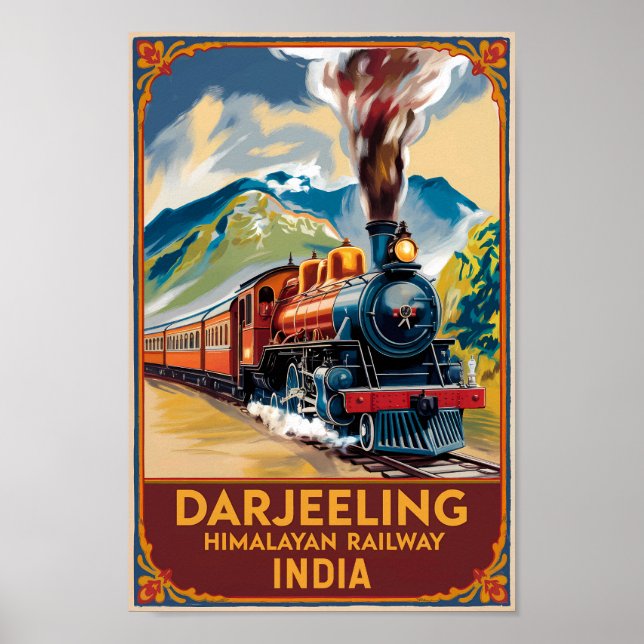 Póster Darjeeling India Train Painterly Travel Art Retro (Frente)