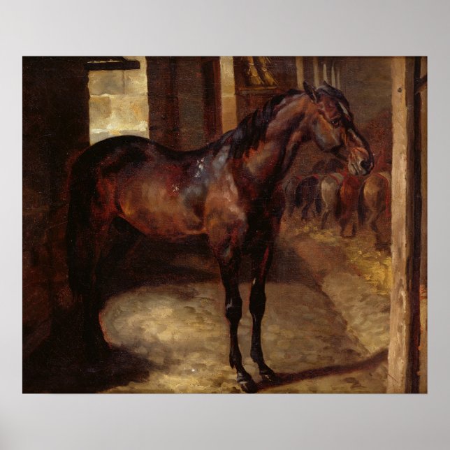 Póster Dark Bay Horse in the stable (Frente)