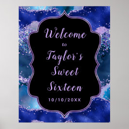 Póster Dark Blue Purple Ocean Agate Dulce Dieciséis Bienv