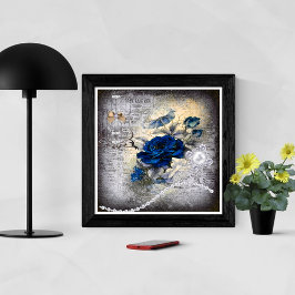 Póster Dark Blue Rose Victorian Ephemera Grunge
