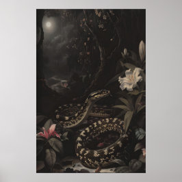 Póster Dark Botanical Snake Art Print Floral Reptile