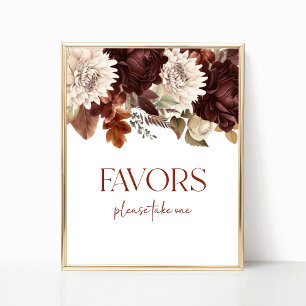 Póster Dark Brown Burgundy Floral Party favorece al Rótul