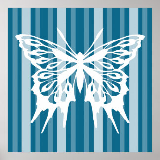 Póster Dark Cerulean Victorian Lady Stripe con Mariposa