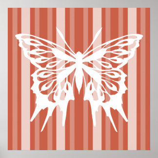 Póster Dark Coral Victorian Lady Stripe con Mariposa