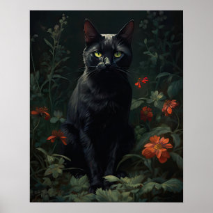 Póster Dark Cottagecore Black Cat Art Print Poster