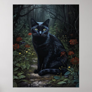 Póster Dark Cottagecore Black Cat Art Print Poster