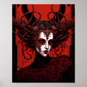 Póster Dark Elf Demon Red Black Fantasy Art