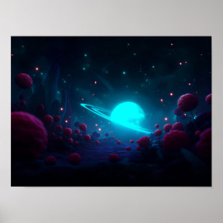 Póster Dark Fantasy Valley with Glowing Green Sky and Rui