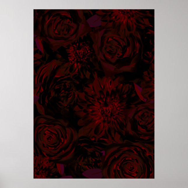 Póster Dark Garden Rojo Flores Románticas Gótico Glam (Frente)