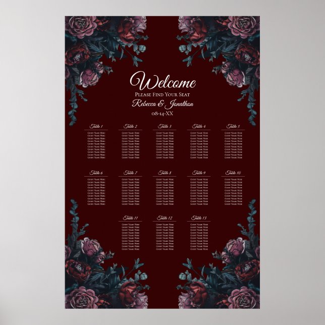 Póster Dark Maroon Mauve Boda Gótica Elegante (Frente)