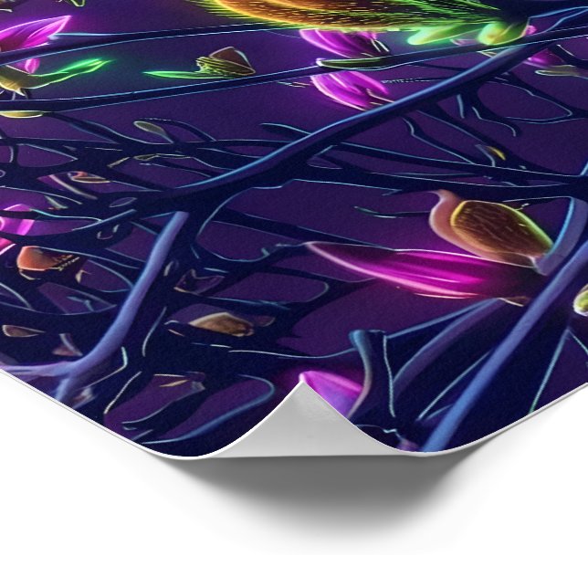 Póster Dark Neon Magnolia Botanical Poster (Esquina)