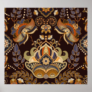 Póster Dark Paisley: Indio floral sin soldadura.