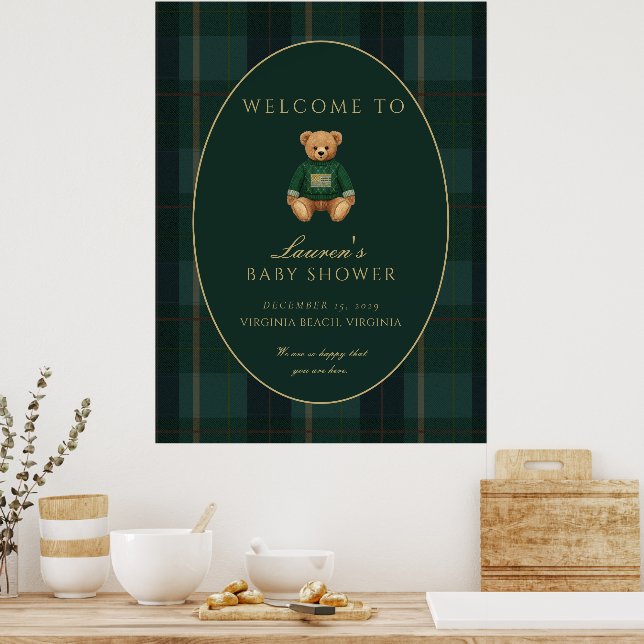 Póster Dark Plaid Lauren Inspired Baby Shower Welcome  (Cocina)
