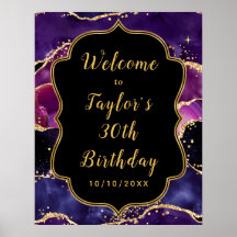 Dark Purple Gold Sequins Agly Cumpleaños Bienvenid