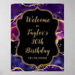 Póster Dark Purple Gold Sequins Agly Cumpleaños Bienvenid