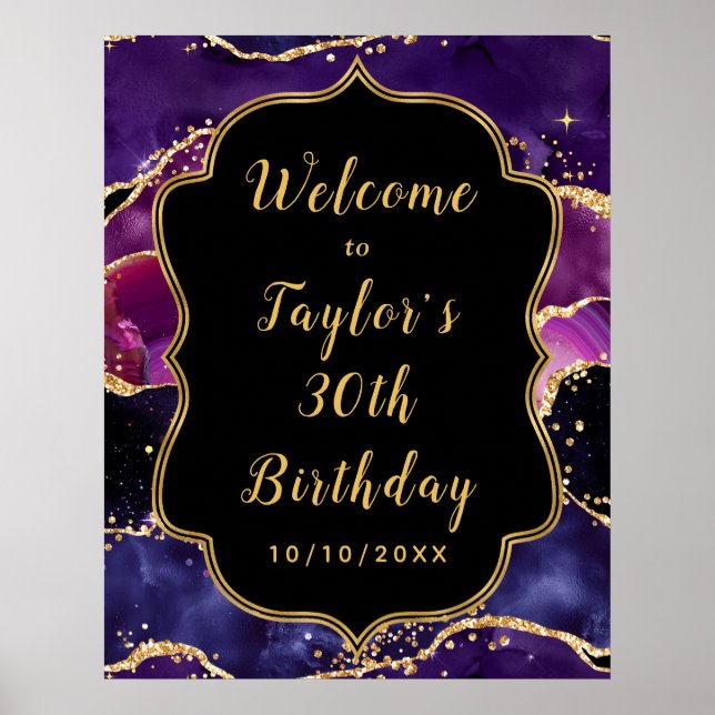 Póster Dark Purple Gold Sequins Agly Cumpleaños Bienvenid (Frente)