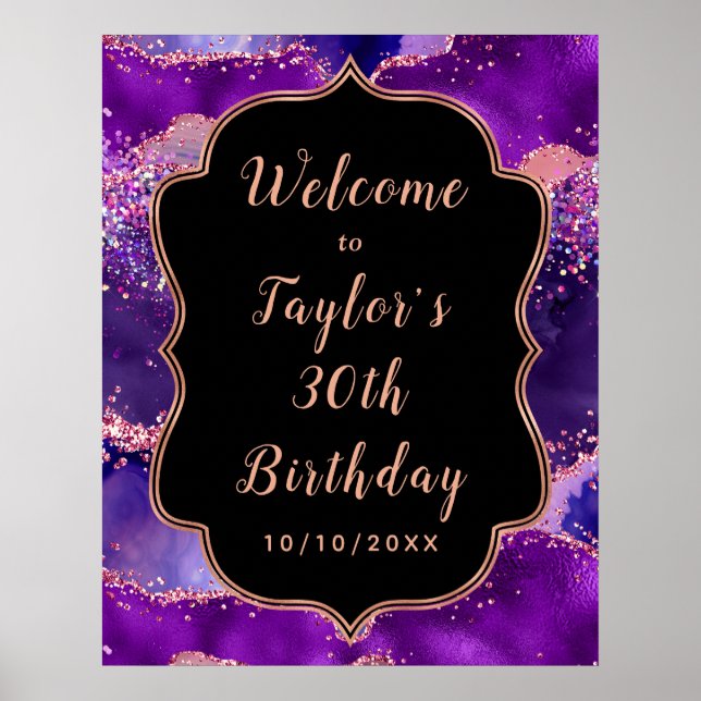 Póster Dark Purple Pink Sequins Agly Birthday Welcome (Frente)