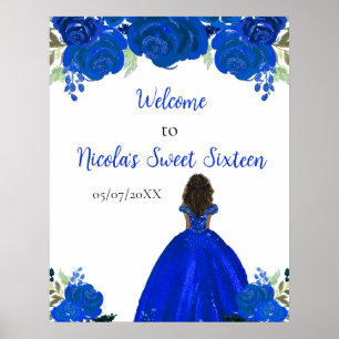 Póster Dark Skin Princess Blue Sweet Dieciséis Bienvenida