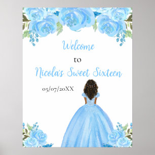 Póster Dark Skin Princess Blue Sweet Dieciséis Bienvenida