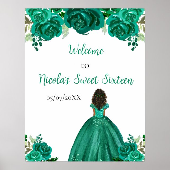 Póster Dark Skin Princess Green Sweet Sixteen Welcome (Frente)