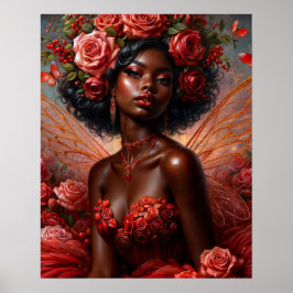 Póster Dark-Skinned Fairy With Red Roses