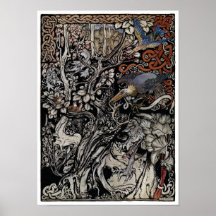 Póster Dark Vintage Fairy tale Book Illustration Poster