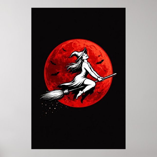Póster Dark Witch Flying Over Red Moon (Frente)