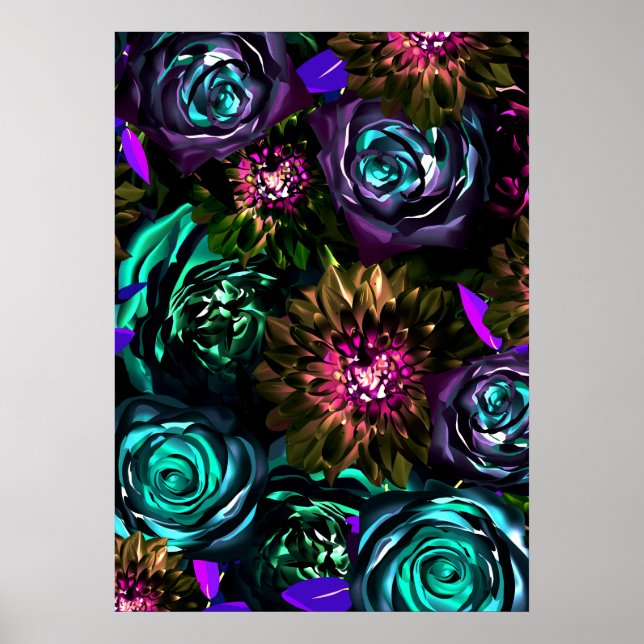 Póster Dark Wonderland Audaz Glamour Flores Florales (Frente)