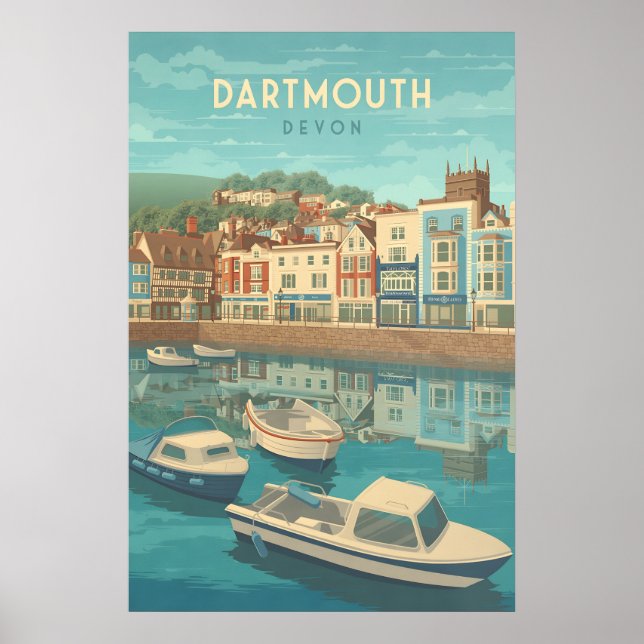 Póster Dartmouth Devon Seaside Travel Poster (Frente)