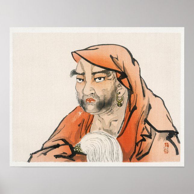 Póster Daruma (Bodhidharma) por Kōno Bairei (Frente)