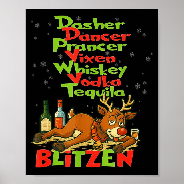 Póster Dasher Dancer Whiskey Vodka Tequila Blitzen Cristo (Frente)