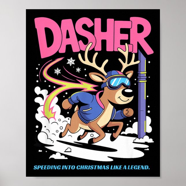 Póster Dasher Reindeer Christmas Speeding Fun  (Frente)