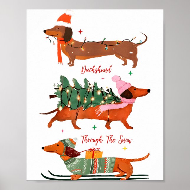 Póster Dashing Through The Snow Christmas Wiener Dog Holi (Frente)
