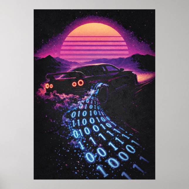 Póster Data-Drift - Retro Car Synthwave Amante de Autos D (Frente)