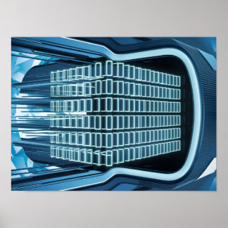 Póster Datos binarios digitales azules en pantalla de ord