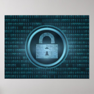 Póster Datos binarios digitales negros en pantalla de com