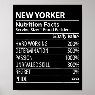 Póster Datos de nutrición de Nueva York Humor Orgullo de