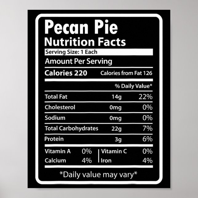 Póster Datos divertidos de nutrición de la tarta de pacan (Frente)