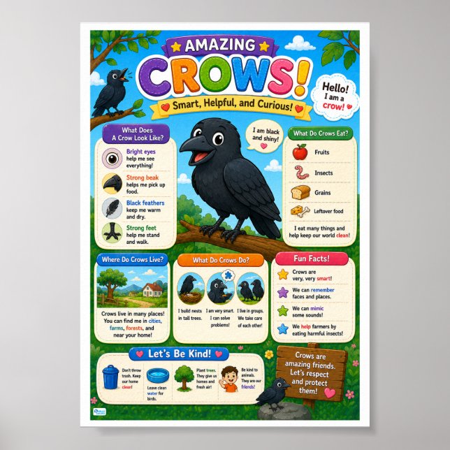 Póster Datos divertidos sobre cuervos para niños (Frente)