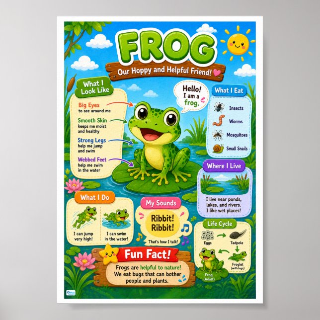 Póster Datos divertidos sobre ranas para niños (Frente)