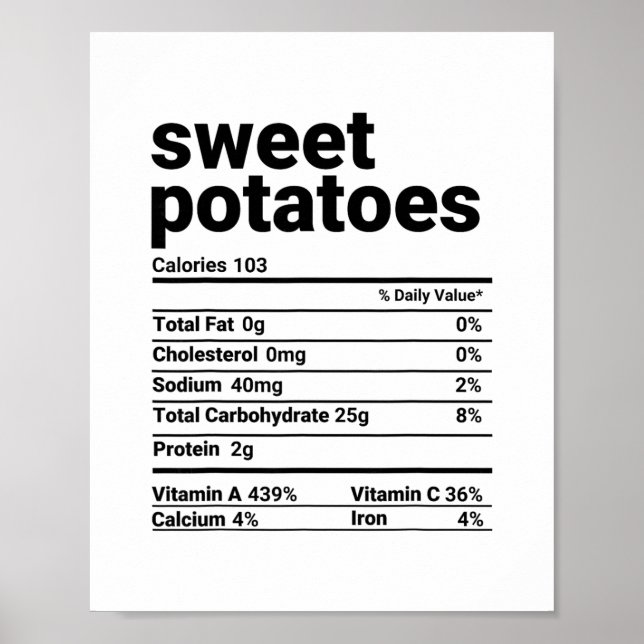 Póster Datos nutricionales de batatas disfraz de Acción d (Frente)