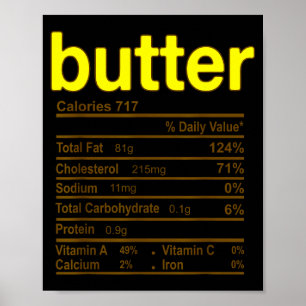 Póster Datos nutricionales de la mantequilla divertidos p