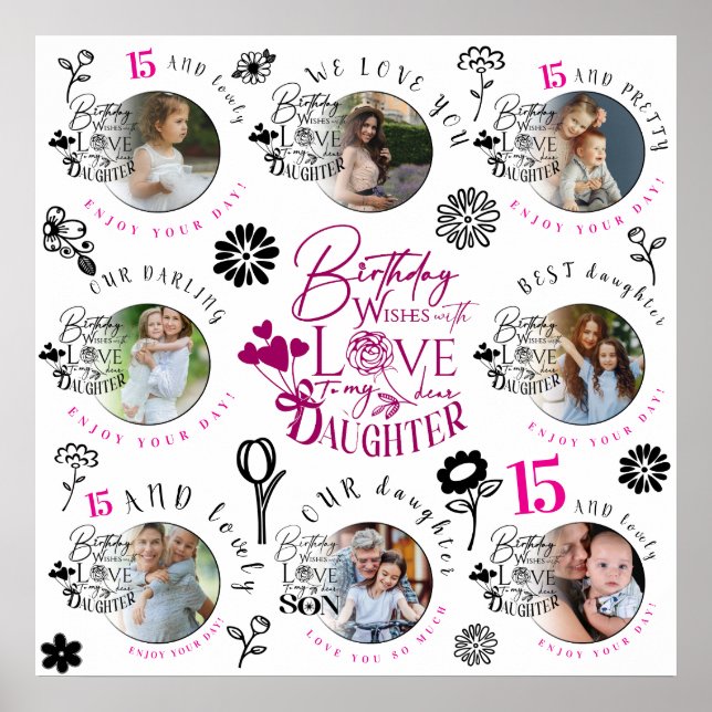Póster Daughter Birthday Photo Collage Typography  (Frente)