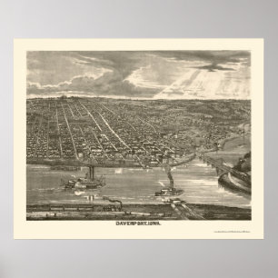 Póster Davenport, IA Panoramic Map - 1875a