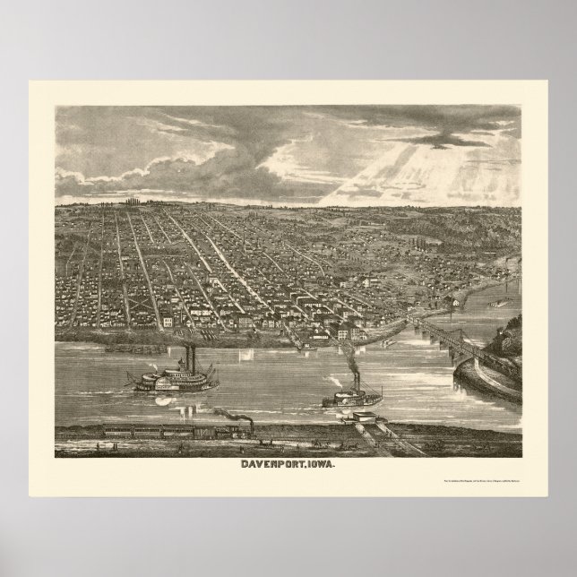 Póster Davenport, IA Panoramic Map - 1875a (Frente)
