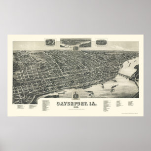 Póster Davenport, IA Panoramic Map - 1888