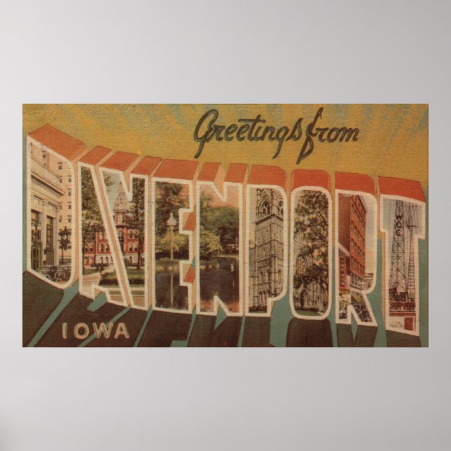 Póster Davenport, Iowa - Escenas de letras grandes (Frente)