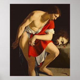 Póster David que comtempla la cabeza de Goliat