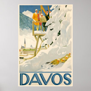 Póster Davos Alpes suizos deporte de invierno Suiza Vinta